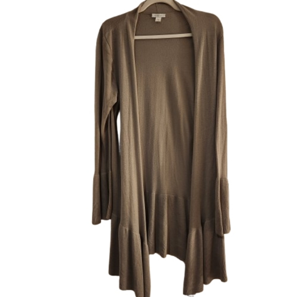 Garnet Hill Open Cardigan – Size L | Soft Drape | Sculpted Hem + Sleeve Detail